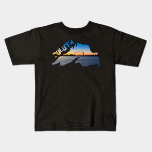 Lake Superior Outline (Duluth's Aerial Lift Bridge at Sunrise) Kids T-Shirt
